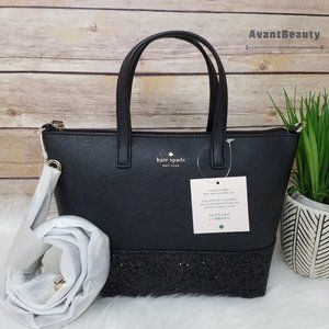 Kate Spade Small Ina Greta Glitter Black Satchel crossbody